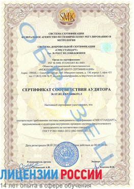 Образец сертификата соответствия аудитора №ST.RU.EXP.00006191-3 Канаш Сертификат ISO 50001